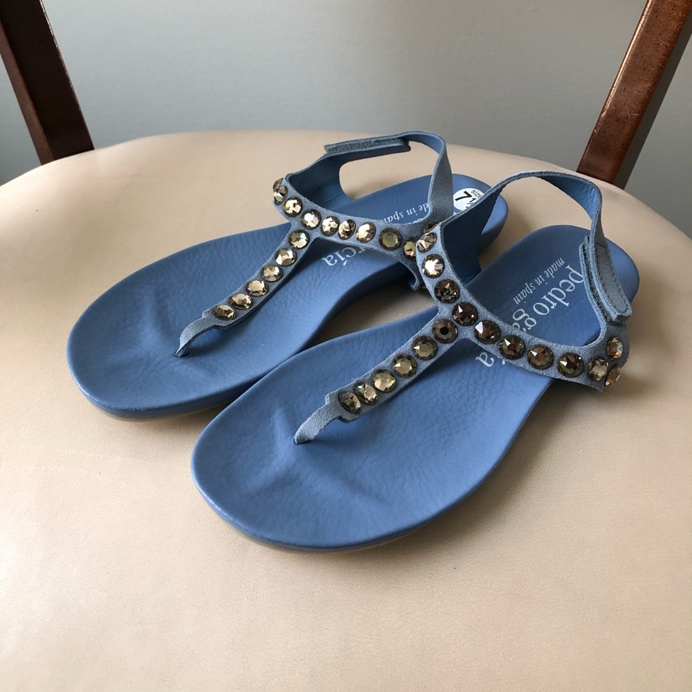 Pedro Garcia blue leather sandals with Swarovski crystals